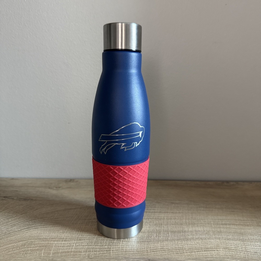 Buffalo Bills Water Bottle NFL Fandom Blue Red Silver 20 oz Vacuum Sealed‎ New